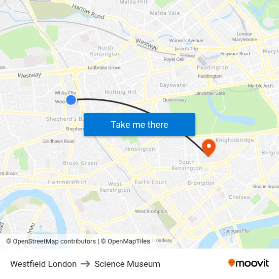 Westfield London to Science Museum map