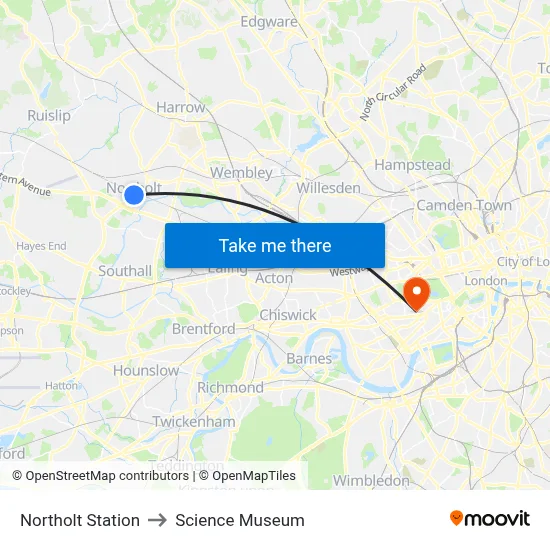 Northolt Station to Science Museum map