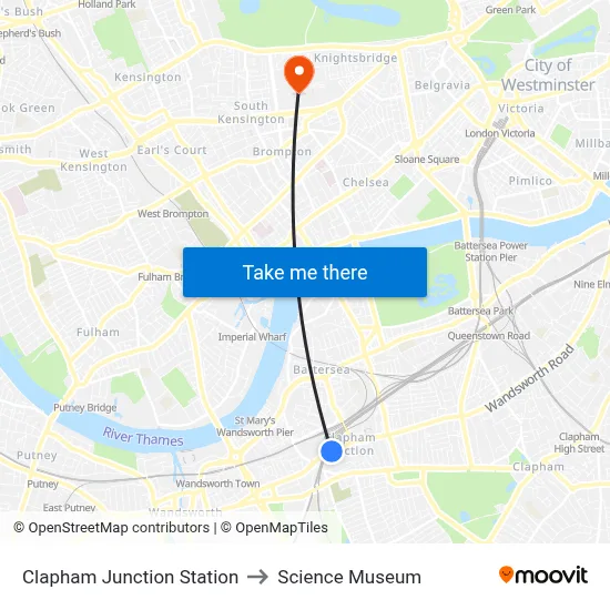 Clapham Junction Station to Science Museum map