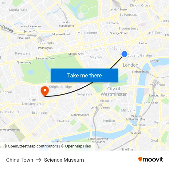 China Town to Science Museum map