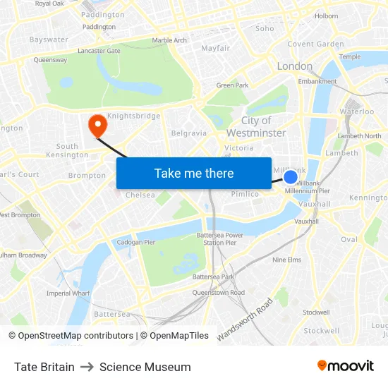 Tate Britain to Science Museum map
