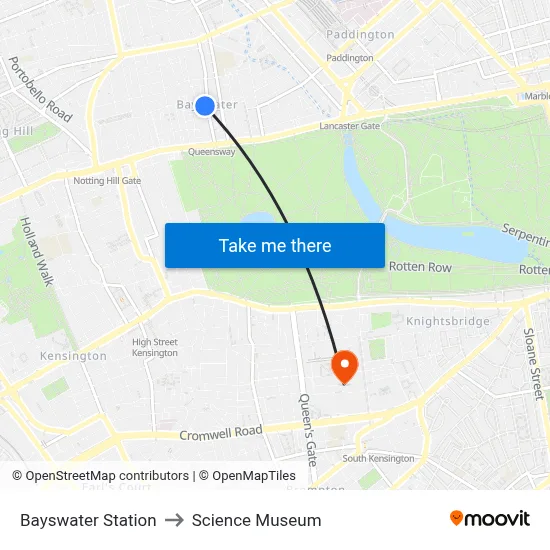 Bayswater Station to Science Museum map