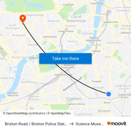 Brixton Road / Brixton Police Station to Science Museum map