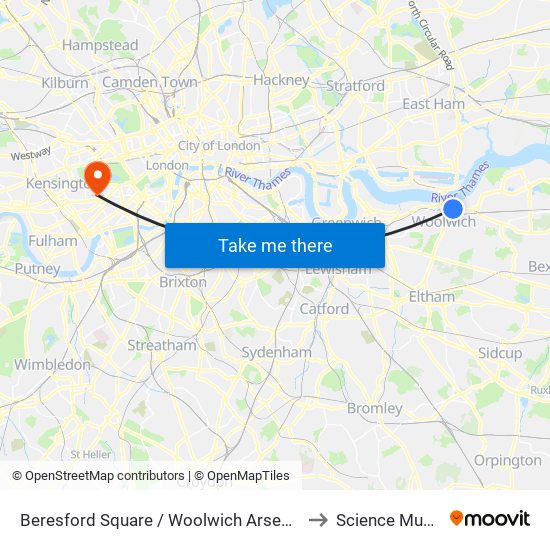 Beresford Square / Woolwich Arsenal Station to Science Museum map