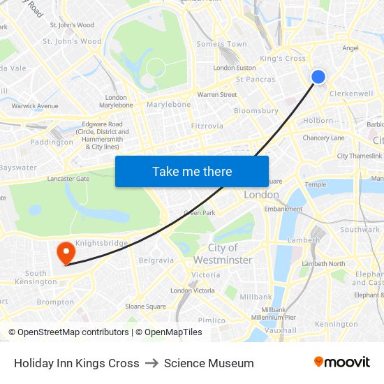 Holiday Inn Kings Cross to Science Museum map