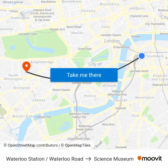 Waterloo Station / Waterloo Road to Science Museum map