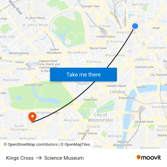 Kings Cross to Science Museum map
