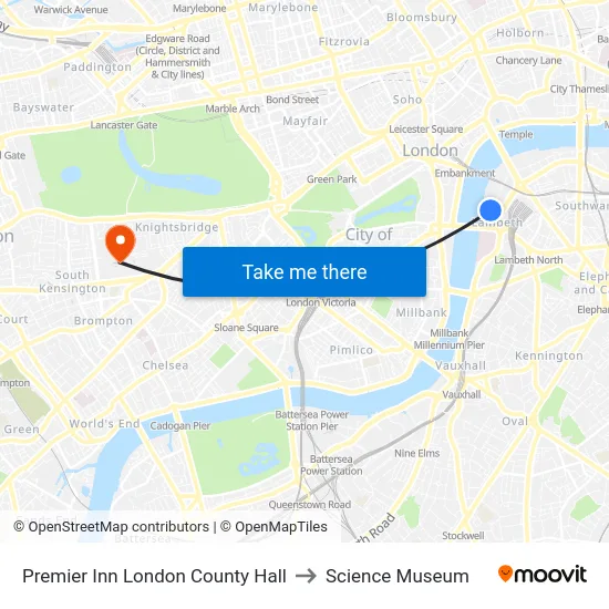 Permier Inn London County Hall to Science Museum map