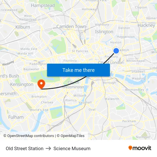 Old Street Station to Science Museum map