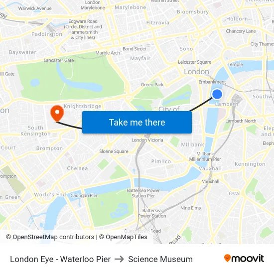London Eye - Waterloo Pier to Science Museum map