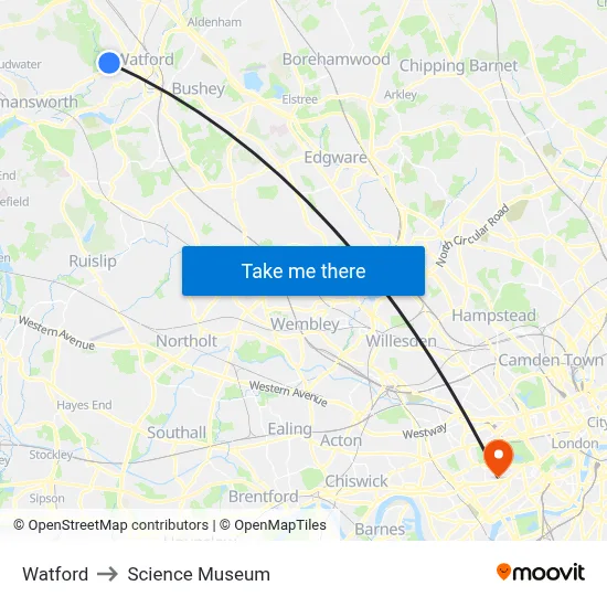 Watford to Science Museum map