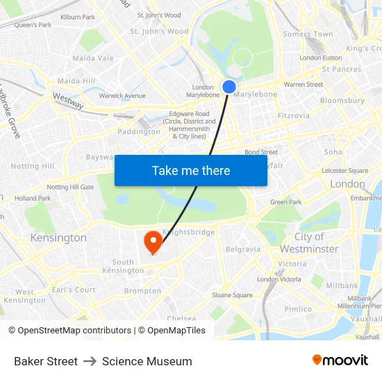 Baker Street to Science Museum map