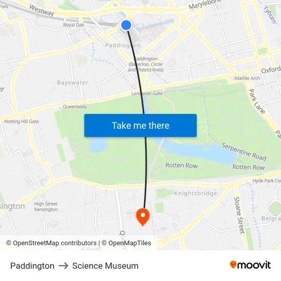 Paddington to Science Museum map