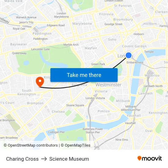 Charing Cross to Science Museum map