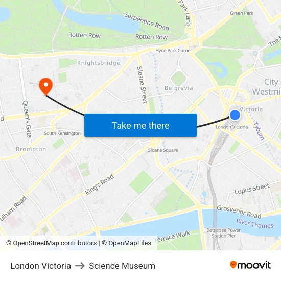 London Victoria to Science Museum map
