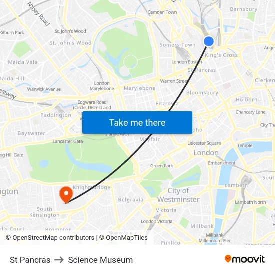 St Pancras to Science Museum map