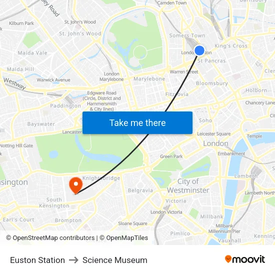 Euston Station to Science Museum map