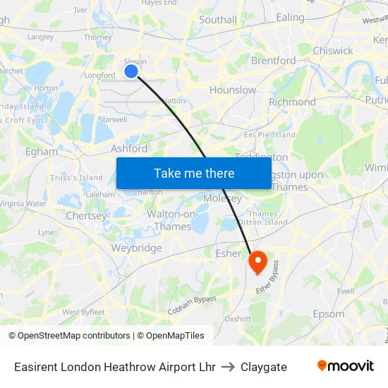 Easirent London Heathrow Airport Lhr to Claygate map