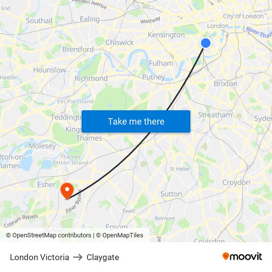 London Victoria to Claygate map
