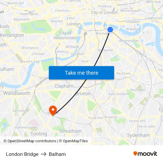 London Bridge to Balham map