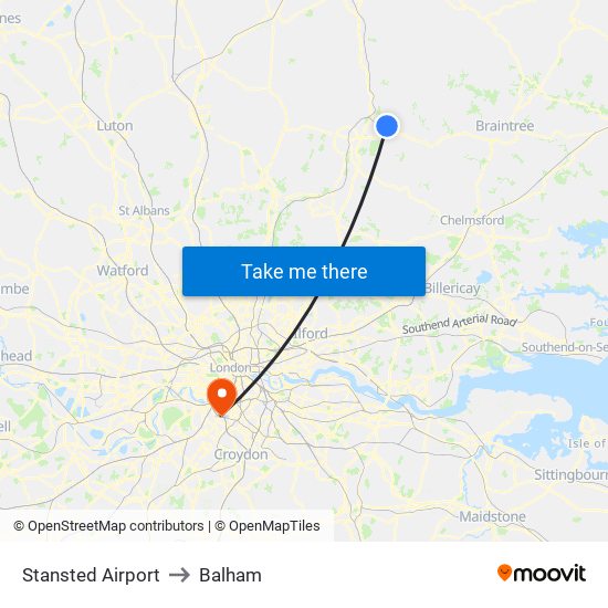 Stansted Airport to Balham map