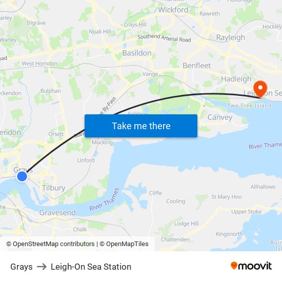 Grays to Leigh-On Sea Station map