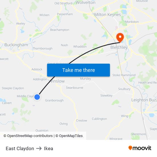 East Claydon to Ikea map