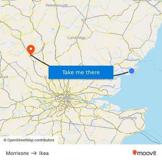 Morrisons Filling Station to Ikea map