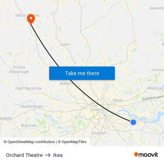 Orchard Theatre to Ikea map