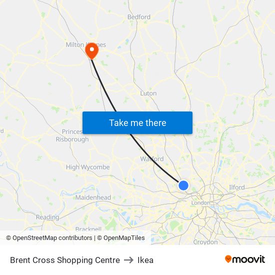 Brent Cross Shopping Centre to Ikea map