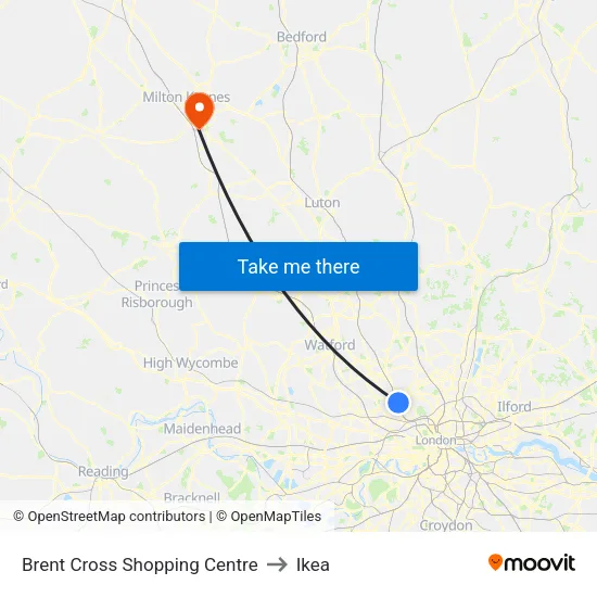 Brent Cross Shopping Centre to Ikea map