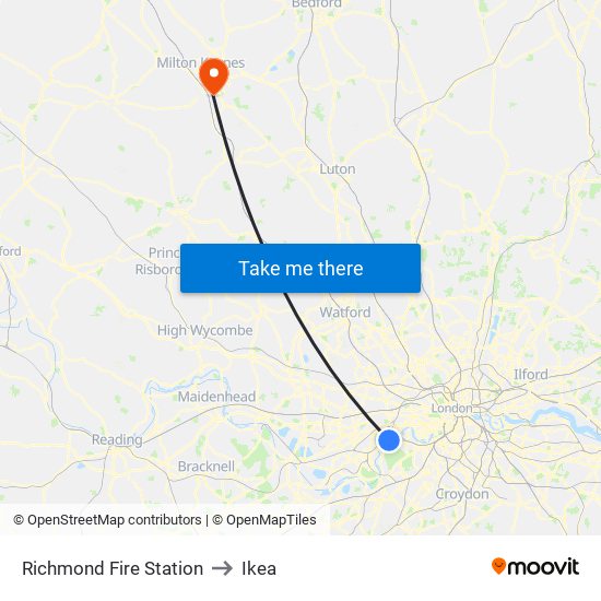 Richmond Fire Station to Ikea map