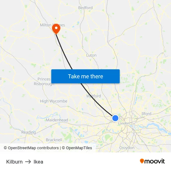 Kilburn to Ikea map