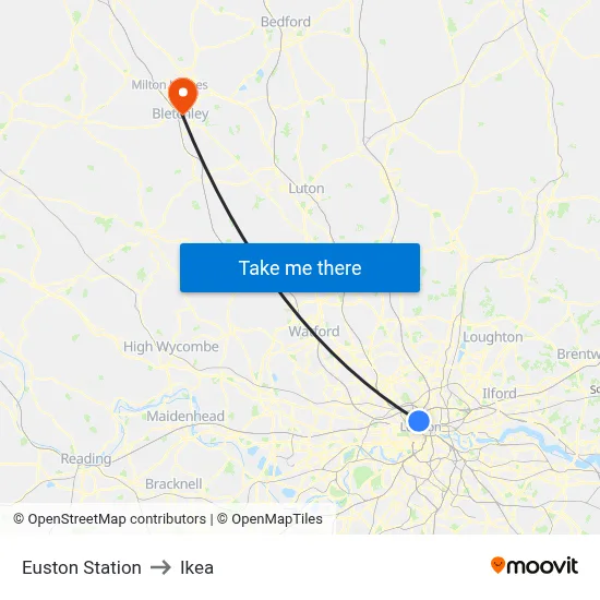 Euston Station to Ikea map