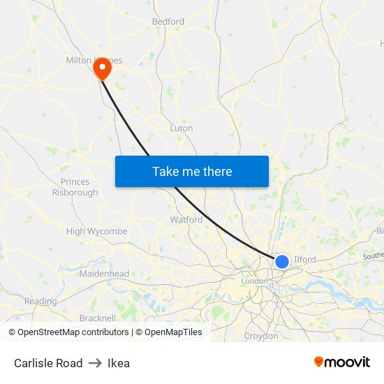 Carlisle Road to Ikea map