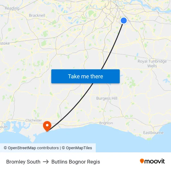 Bromley South to Butlins Bognor Regis map