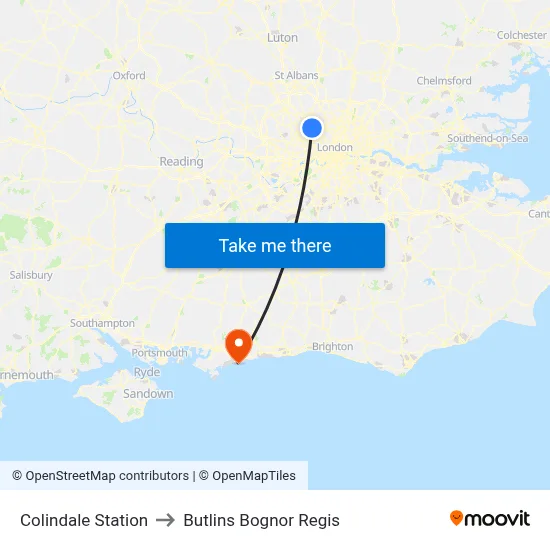 Colindale Station to Butlins Bognor Regis map