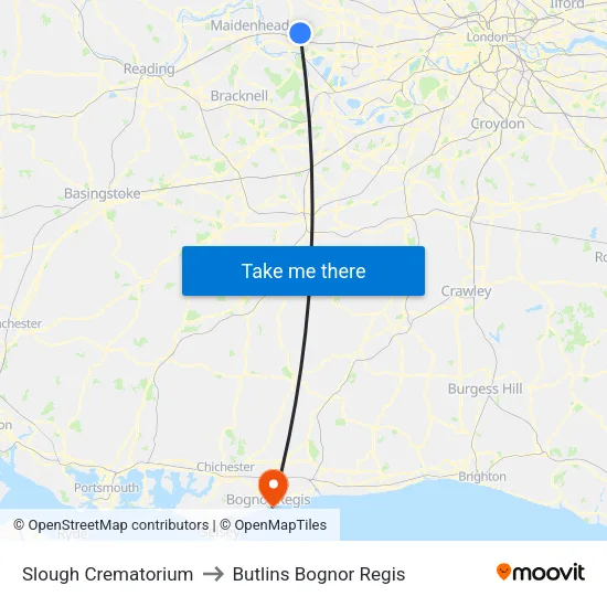 Slough Crematorium to Butlins Bognor Regis map