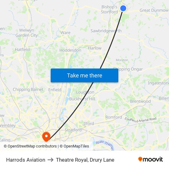 Harrods Aviation to Theatre Royal, Drury Lane map
