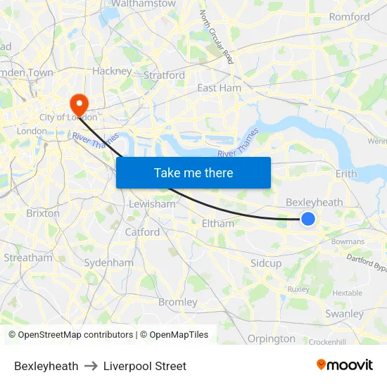 Bexleyheath to Liverpool Street map