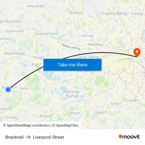 Bracknell to Liverpool Street map