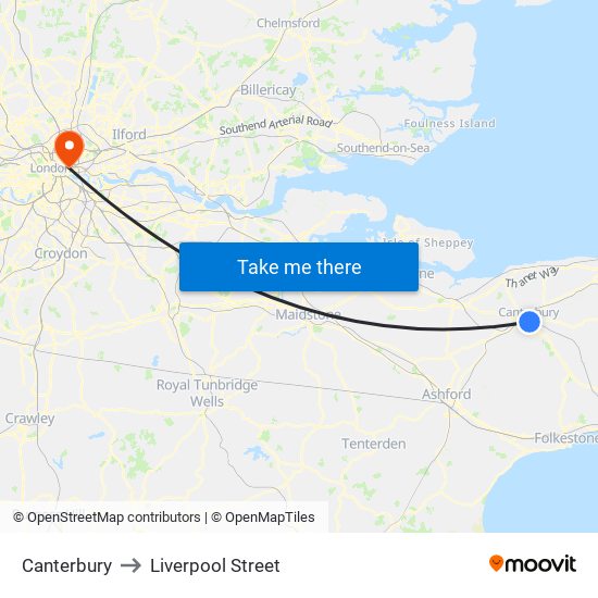 Canterbury to Liverpool Street map