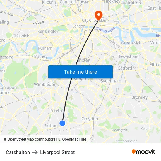 Carshalton to Liverpool Street map