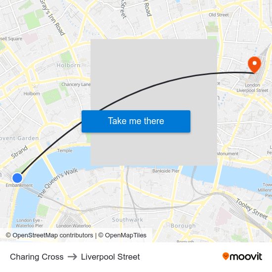 Charing Cross to Liverpool Street map