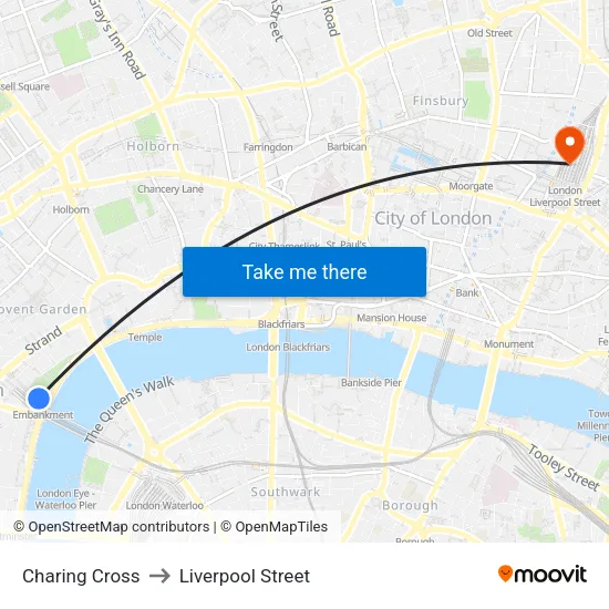 Charing Cross to Liverpool Street map