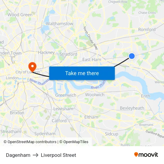 Dagenham to Liverpool Street map