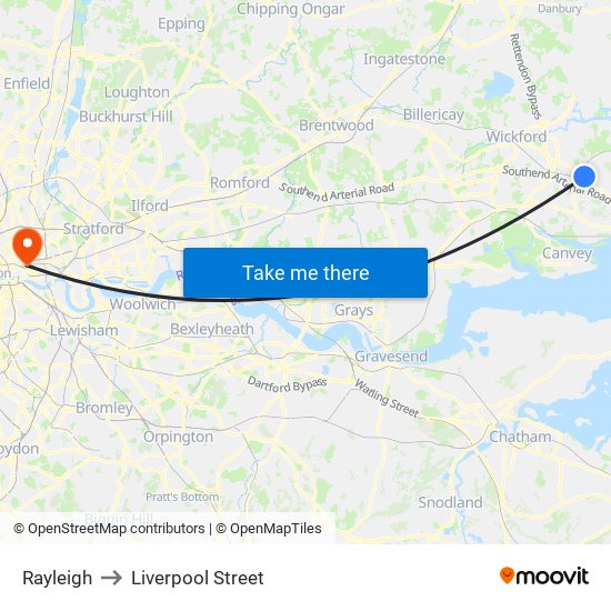 Rayleigh to Liverpool Street map