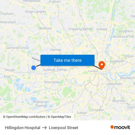 Hillingdon Hospital to Hillingdon Hospital map