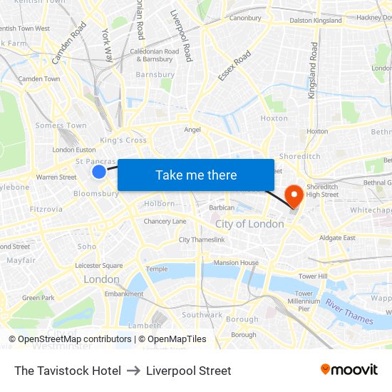 The Tavistock Hotel to Liverpool Street map