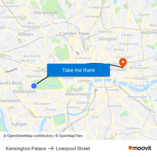 Kensington Palace to Liverpool Street map